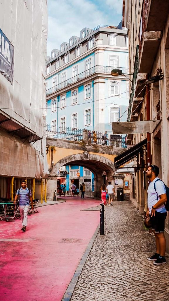 The pink street of Lisbon, Portugal